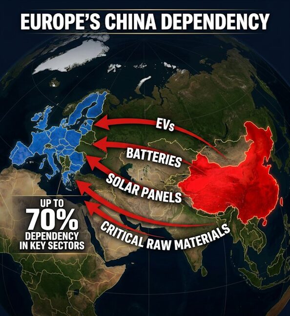 Europe's China Dependency: EVs, Batteries, Solar Panels, Critical Raw Materials, etc. 70% Dependency!