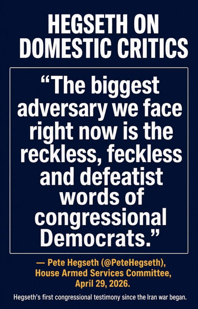 Hegseth on Domestic Critics: The Biggest Adversaries are Congressional Democrats