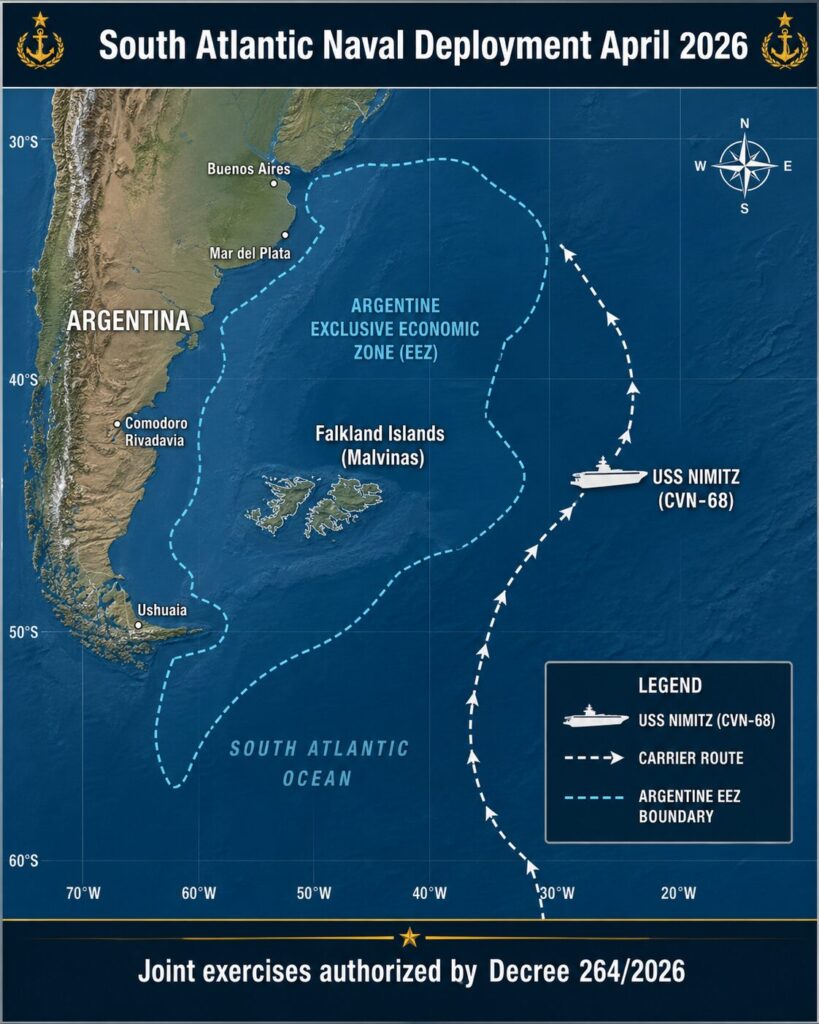 South Atlantic naval deployment in Argentina: Joint Exercises authorized by decree 264/2026.