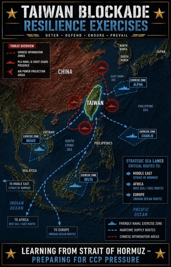 Taiwan blockade resilience exercises: learning from Strait of Hormuz.
