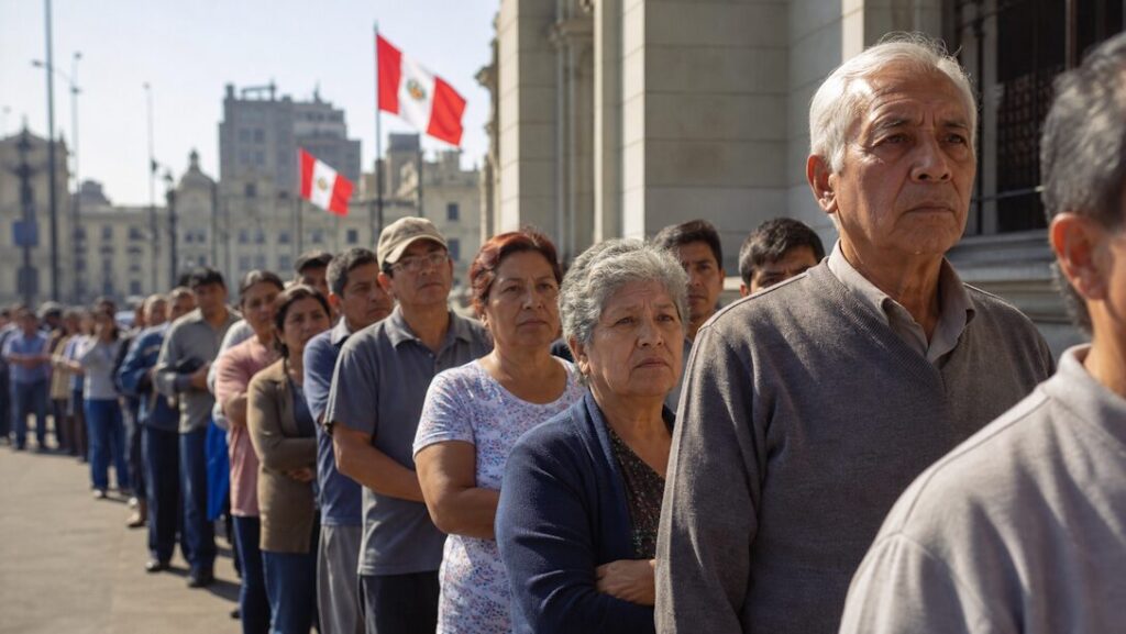 Peru election 2026: voters lined up amid logistical chaos in Lima.