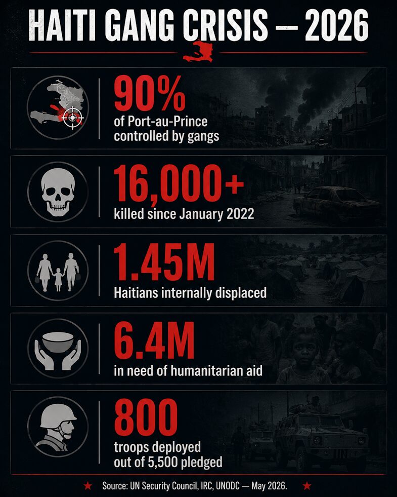 Haiti gang crisis by the numbers — 90% of the capital lost, 16,000 killed, and the world looks away.