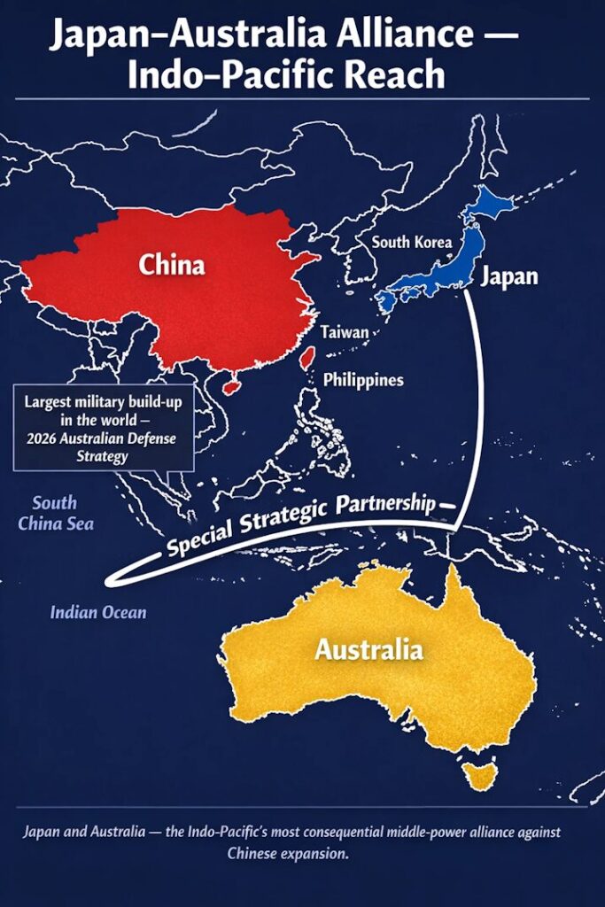 The Japan-Australia alliance spans the Indo-Pacific — a strategic arc of deterrence against Chinese expansion