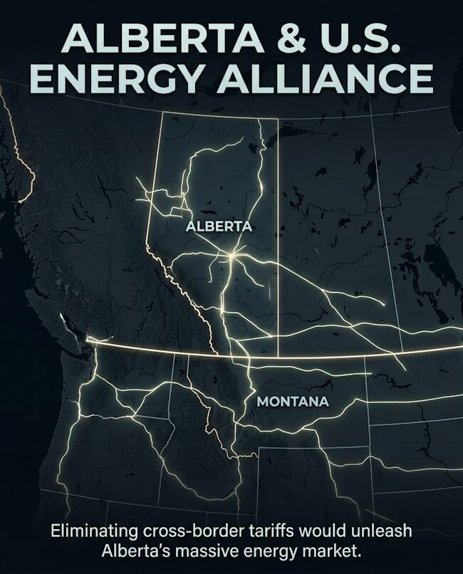 Map Highlighting Potential U.S.-Alberta Energy Trade.