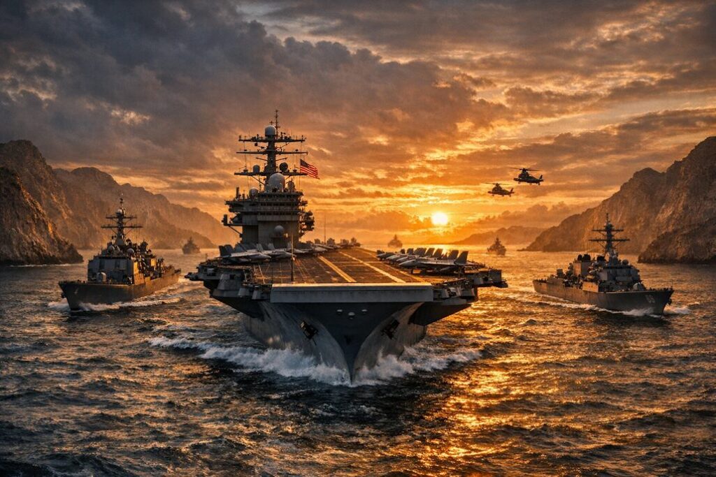 U.S. Navy carrier strike group Strait of Hormuz deterrence 2026.