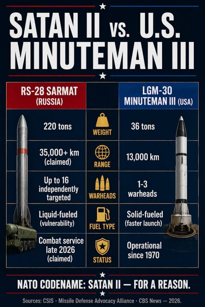 RS-28 Sarmat 'Satan II' vs. U.S. Minuteman III — Key Specs Compared.