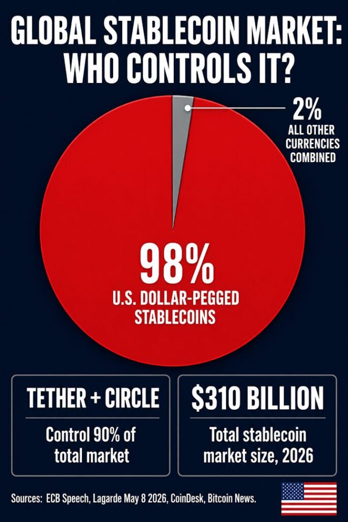 Global Stablecoin Market: 98% U.S. Dollar-Pegged, Tether and Circle Lead, 2026.