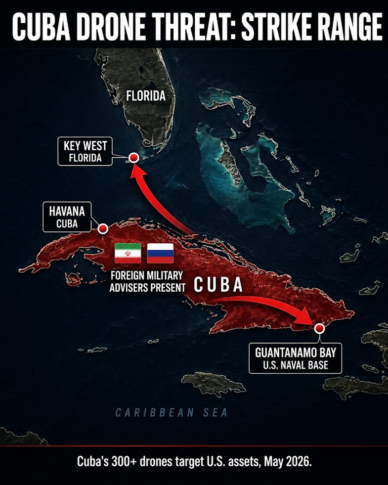 Cuba's Drone Strike Range Toward U.S. Targets.