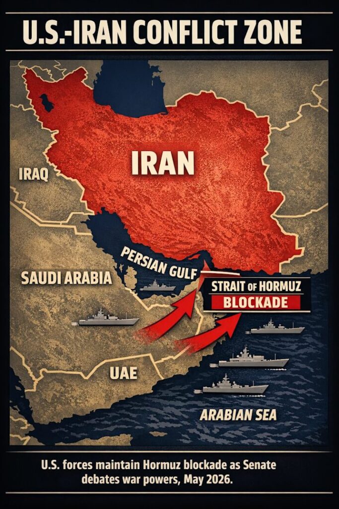 U.S.-Iran Conflict Zone: Hormuz Blockade, May 2026.