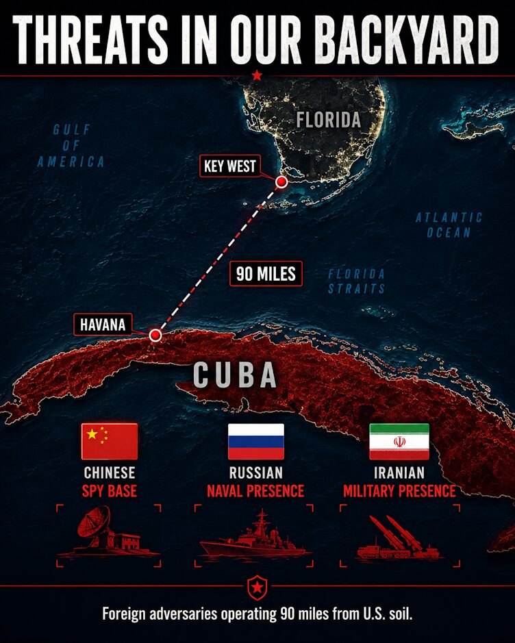 Map Showing Foreign Adversary Bases In Cuba.