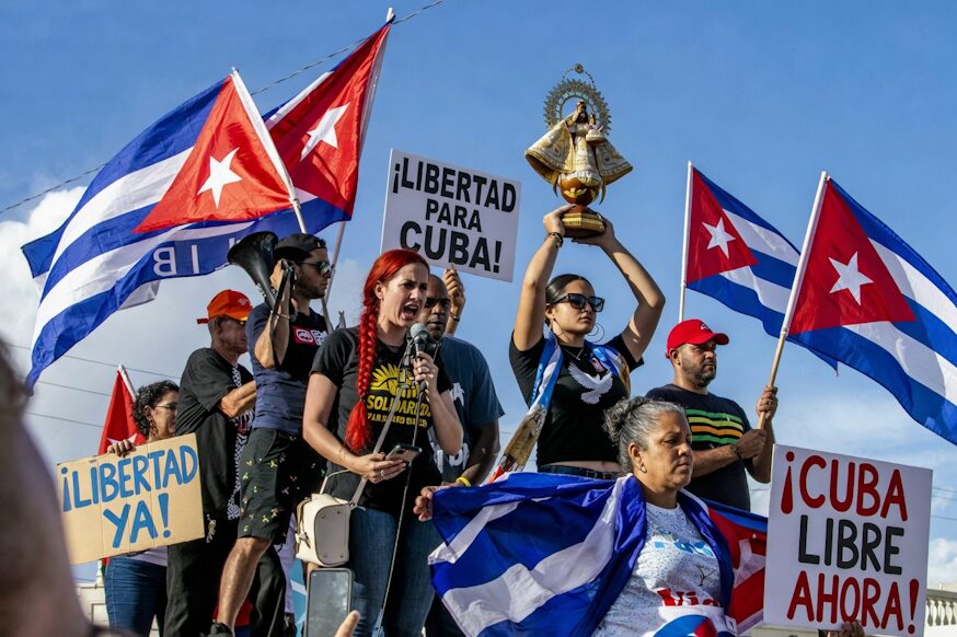 Cuban Exiles Protest In Miami For A Free Cuba.