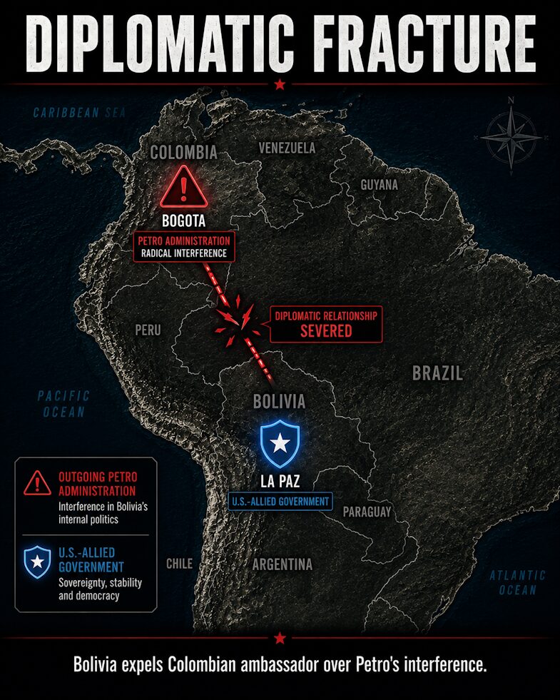 Map showing the diplomatic fracture between Bogota and La Paz.