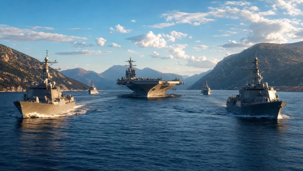 U.S. Navy carrier strike group patrols the Strait of Hormuz.