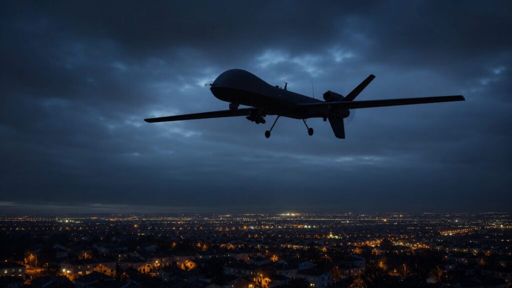 Russian drone flies over Romanian civilian area, May 2026.
