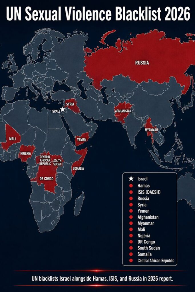 UN blacklists Israel alongside Hamas, ISIS, and Russia in 2026 report.