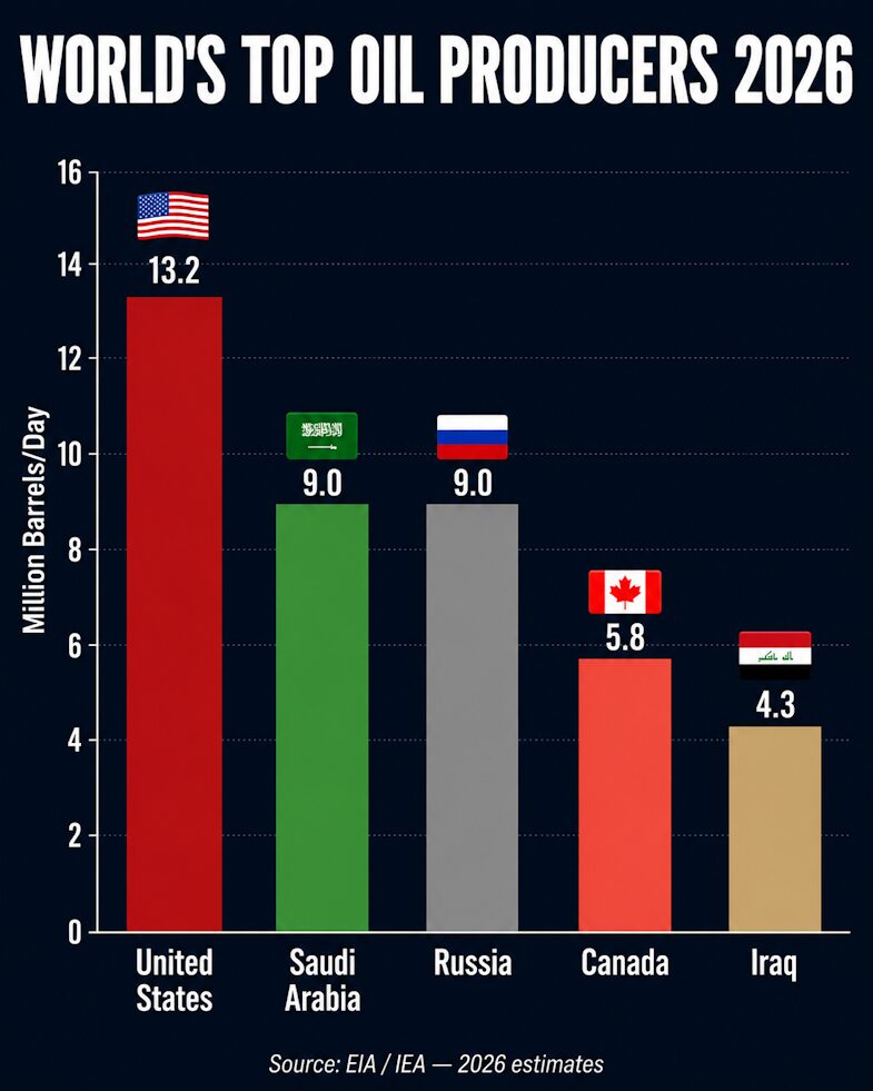 United States Leads World Oil Production, 2026 Estimates.
