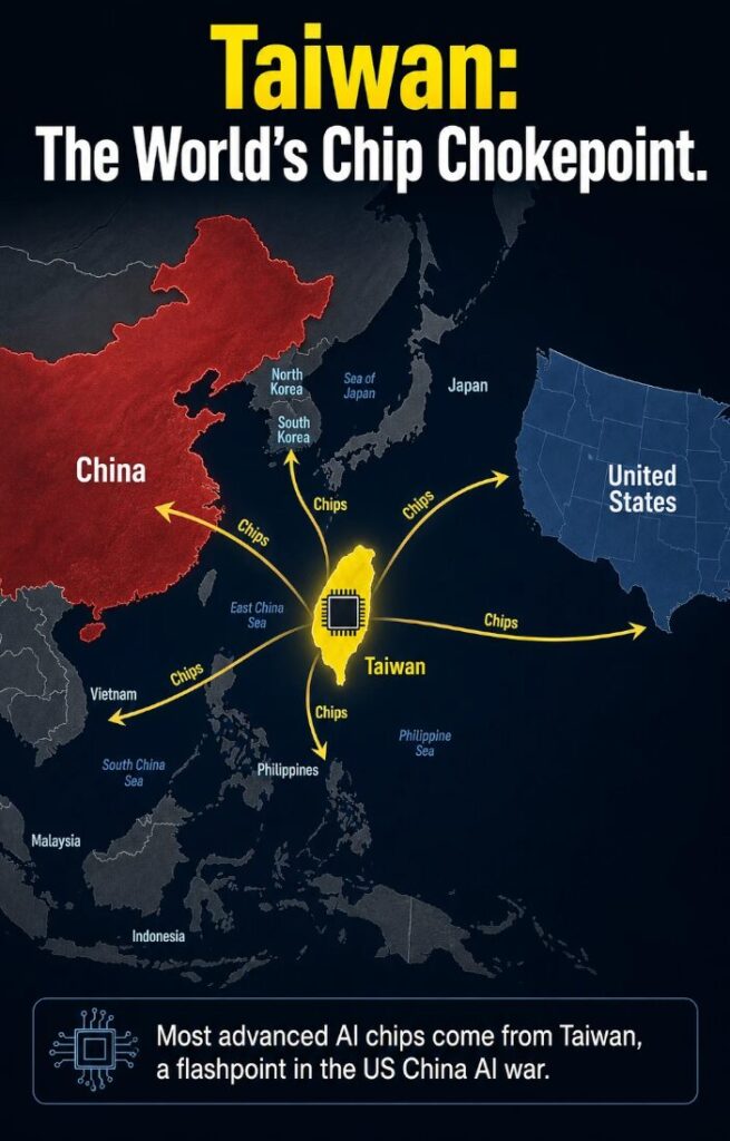 Taiwan's central role in global AI chip geopolitics.