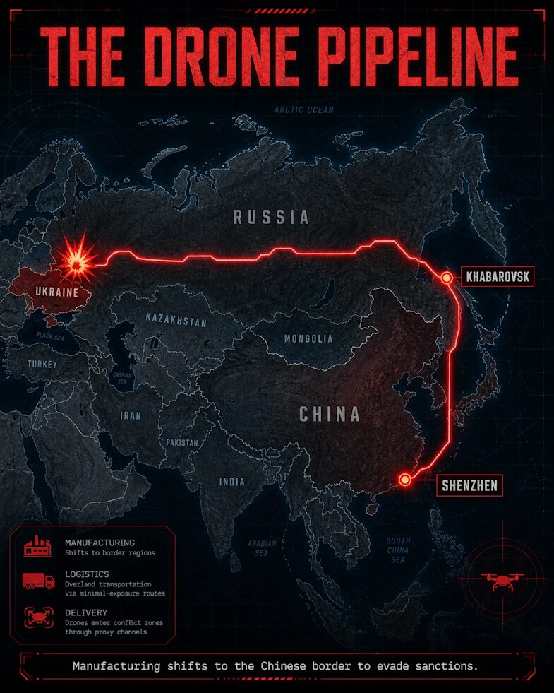 A massive drone supply chain spans from China to Russia.