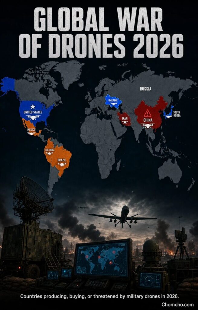 Countries producing, buying, or threatened by military drones in 2026.