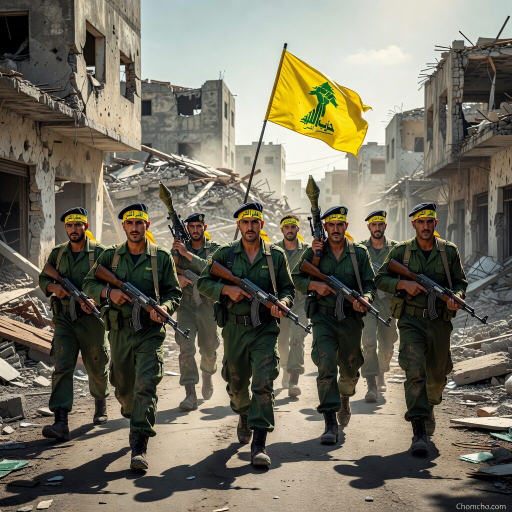 Hezbollah militants march in southern Lebanon. Iran's armed proxy has operated as a state within a state inside Lebanon for four decades.