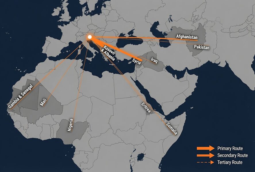 Migration routes into Europe by country of origin, source: Frontex, 2026.