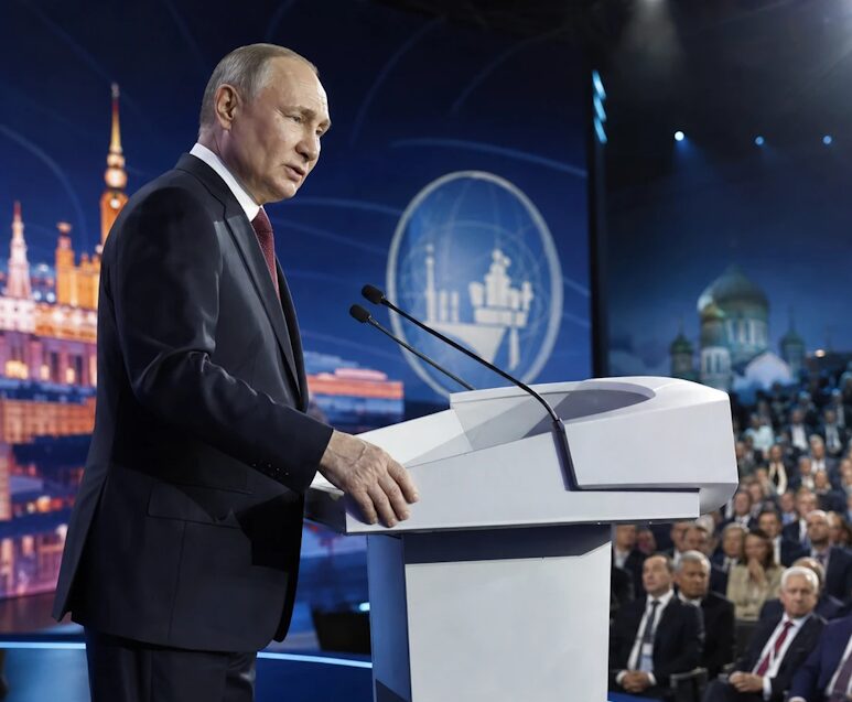 Russian President Vladimir Putin delivers his keynote address at SPIEF 2026, St. Petersburg, June 5, 2026.