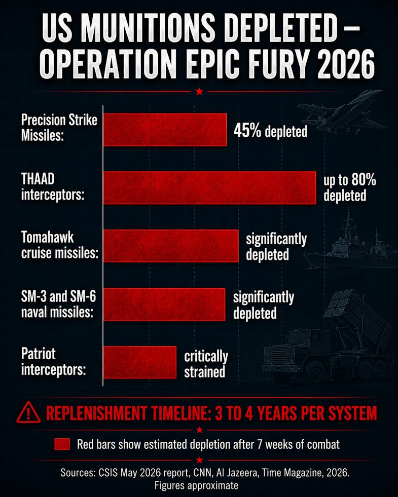 US munitions depleted during Operation Epic Fury — key weapons systems, 2026.