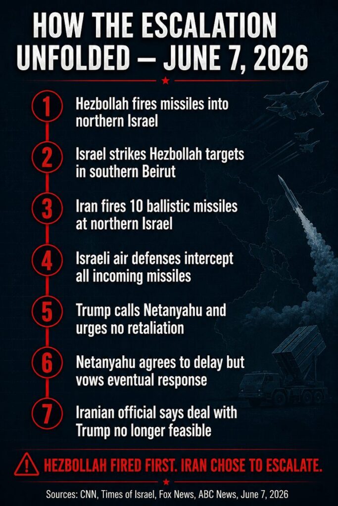 How the Iran missiles Israel escalation unfolded on day 100 of the war, June 7, 2026.