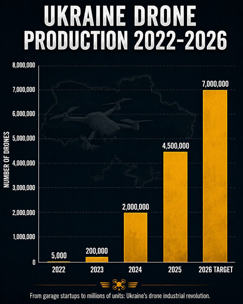 Ukraine drone production grew from thousands to millions in four years.