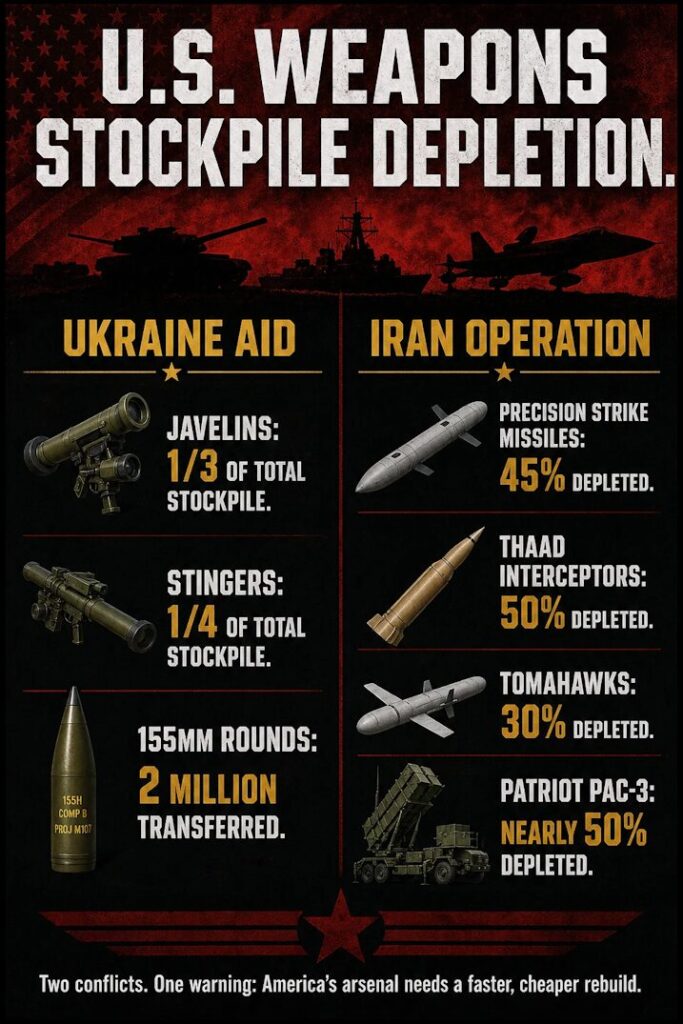 U.S. stockpile depletion after Ukraine aid and the Iran operation.