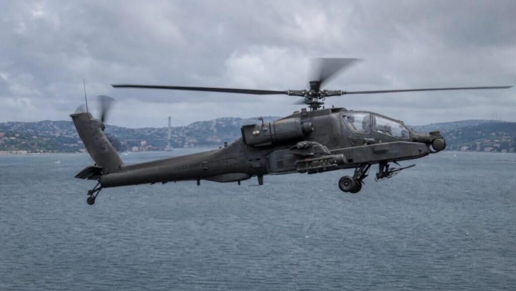 A U.S. Army AH-64 Apache, the type of helicopter Iran shot down near the Strait of Hormuz on June 8, 2026.