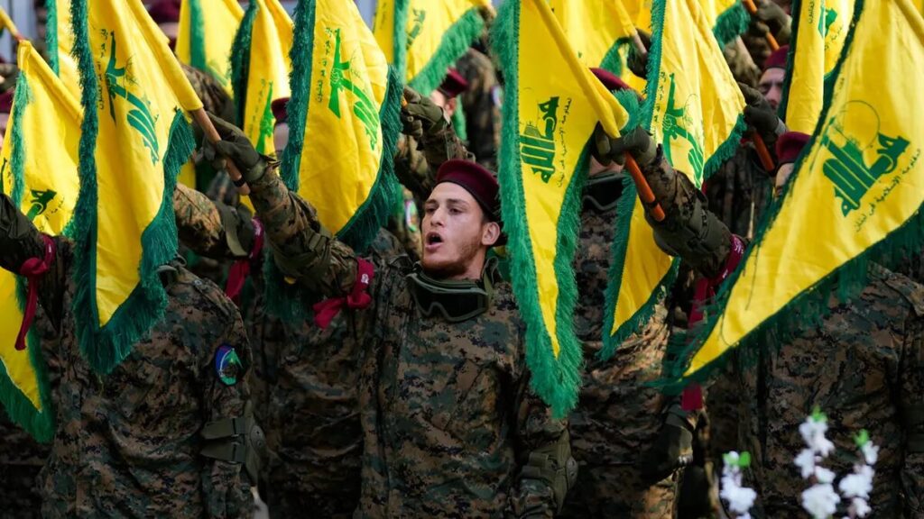Hezbollah — the Iran-financed terrorist organization that has been firing rockets into northern Israel despite the ceasefire, 2026.