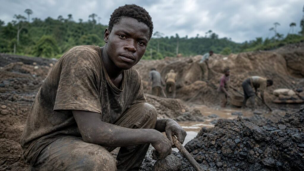 An artisanal miner extracts coltan by hand in eastern Congo, where minerals powering the world's smartphones and electric vehicles are dug in some of the most dangerous conditions on earth.