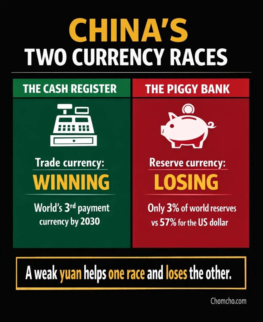 The yuan is winning the trade race but losing the savings race, and Beijing's weak currency policy is one reason why.