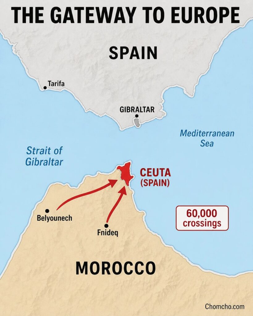 Ceuta sits on Morocco's coast, Spain's gateway to Africa.